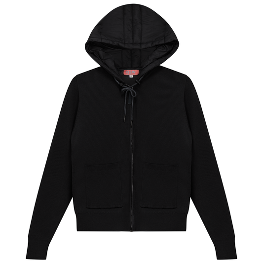 Knit Quilt Hooded Jacket Black