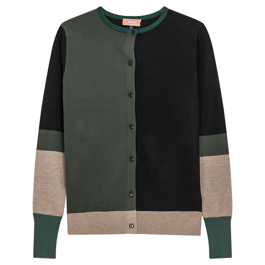 Contrast Knit Cardigan Black Olive