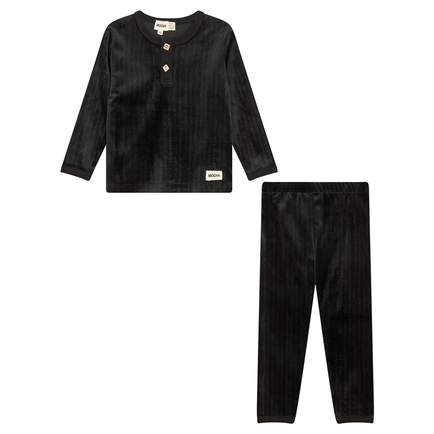 Ribbed Velour 2Pc Set Black