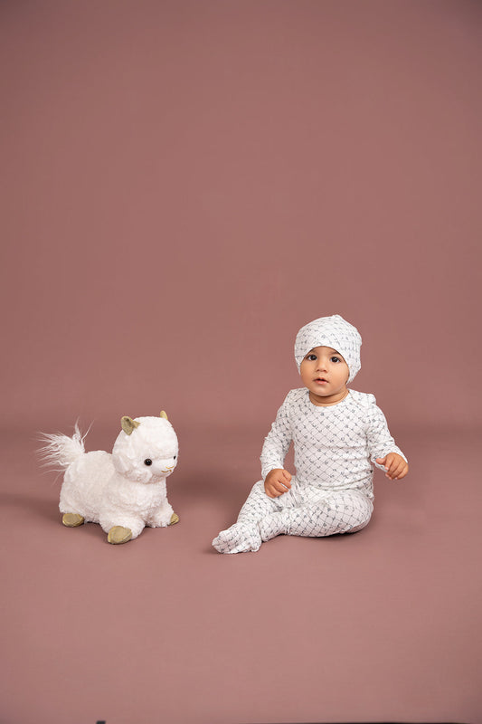 Printed Ribbed Onesie with Hat