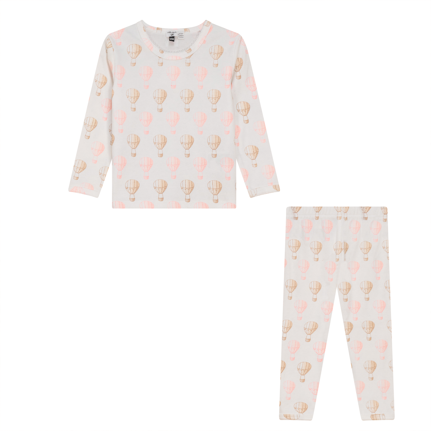 Air Balloon Printed 2Pc Set White Pink
