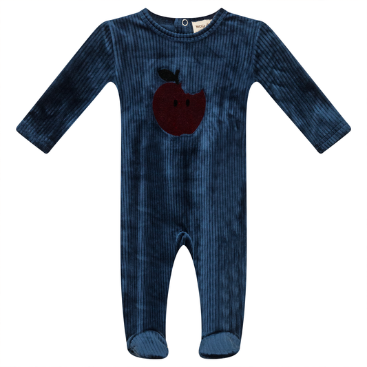 Apple Print Cotton Velour Onesie Dark Teal