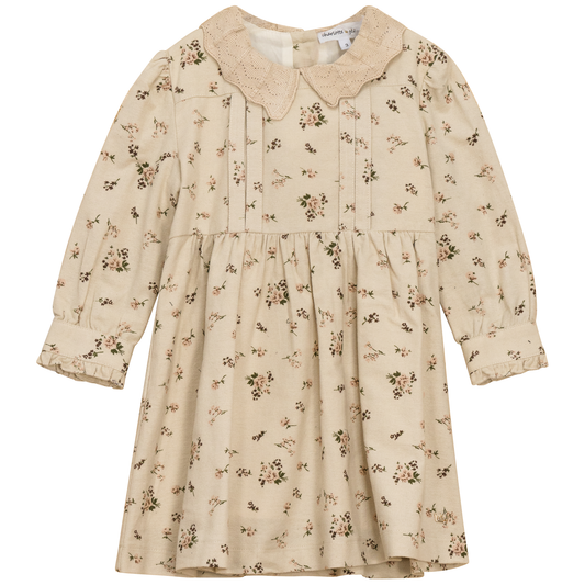 Woven Flower print Flannel Dress Ivory