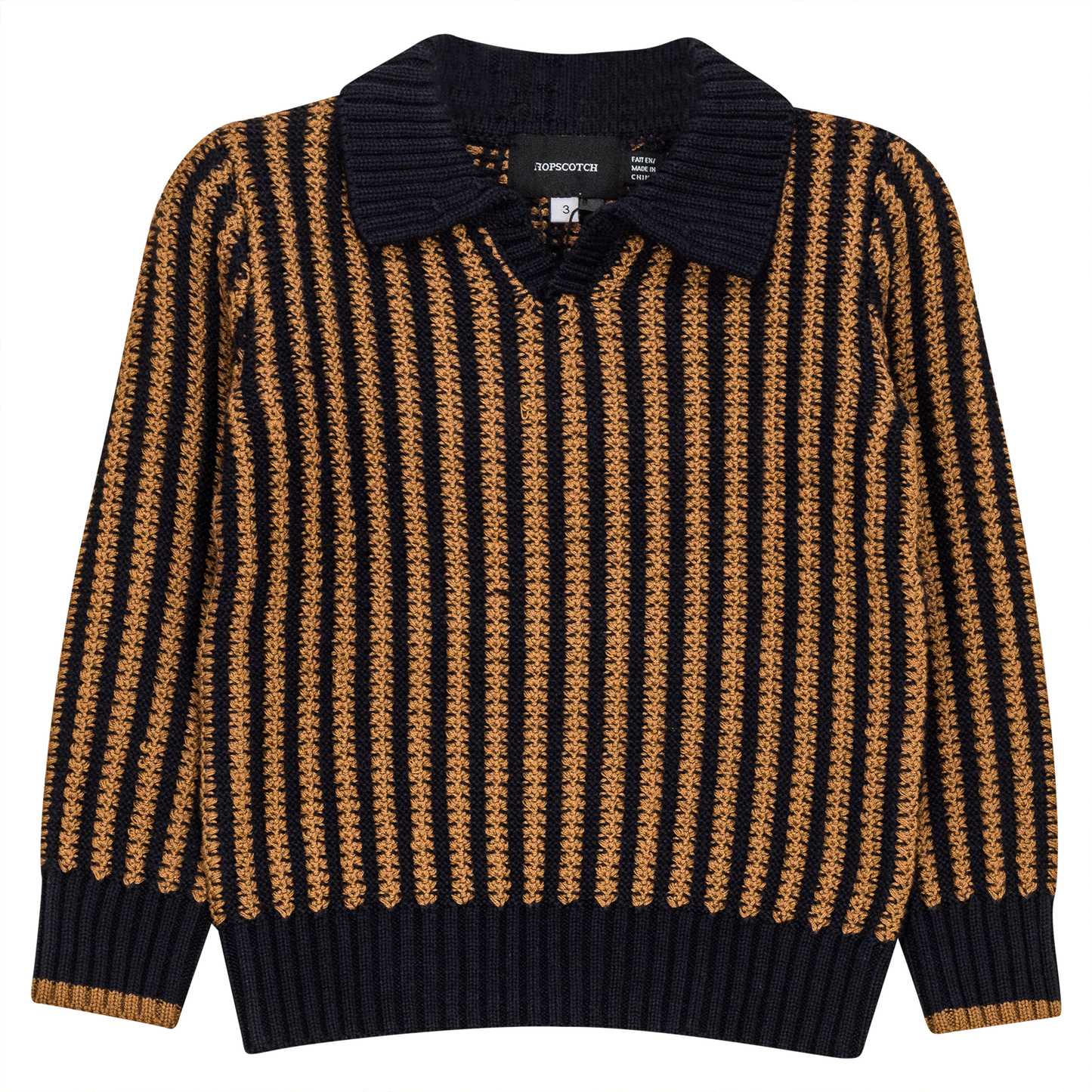 Stripe Textured Knit Sweater Dark Navy Cognac
