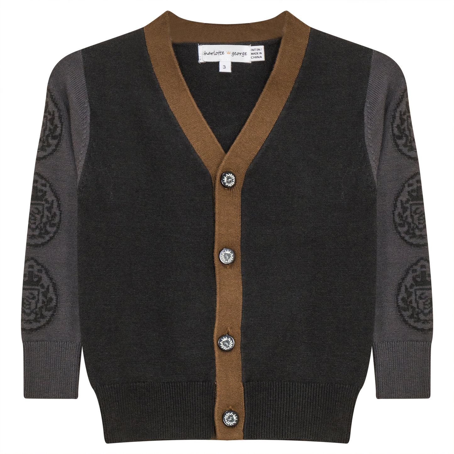 Crest Knit Cardigan Charcoal Medium Grey