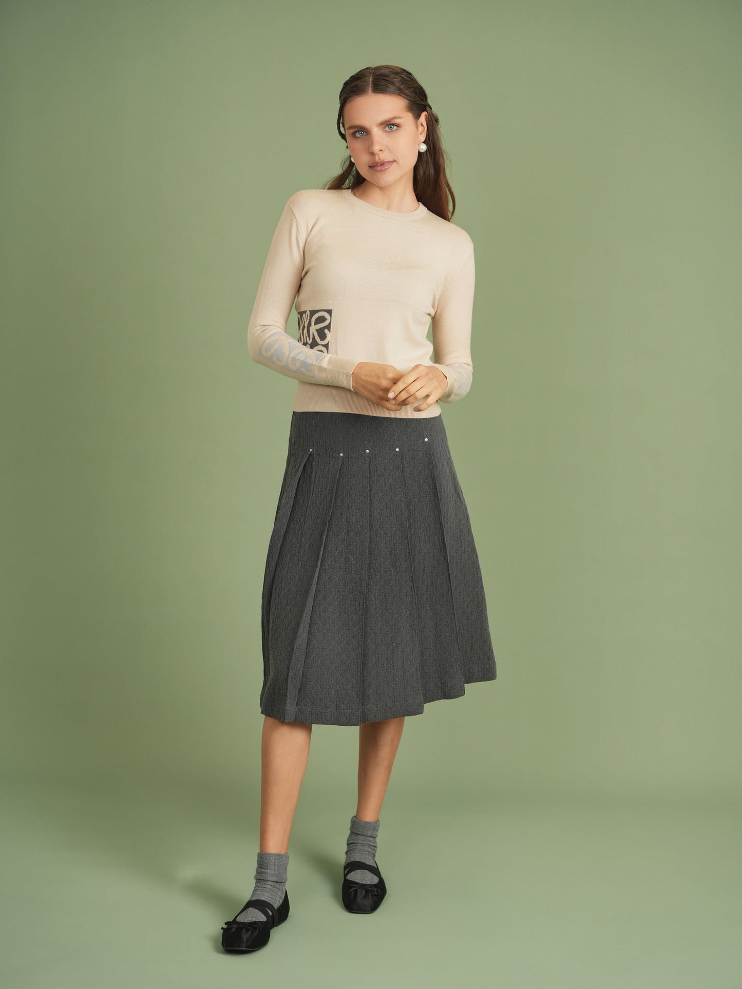 Woven Jacquard Pleated Skirt