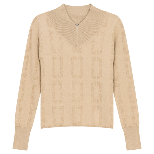Chain Jacquard Knit Top Wheat