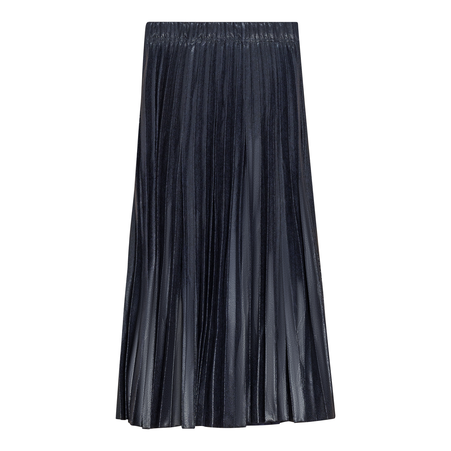 Leather Crinkle Pleated Midi Skirt Navy