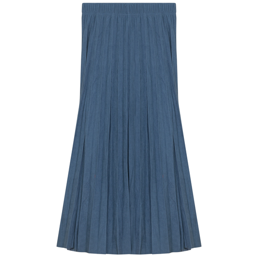 Corduroy Crinkle Pleated Midi Skirt Light Denim