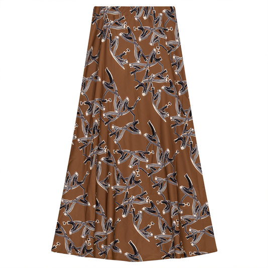 Woven Printed Maxi Skirt Camel Cream