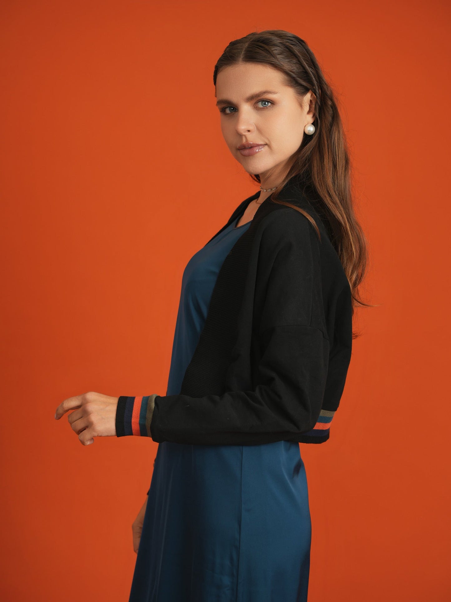 Striped Trim Crop Cardigan