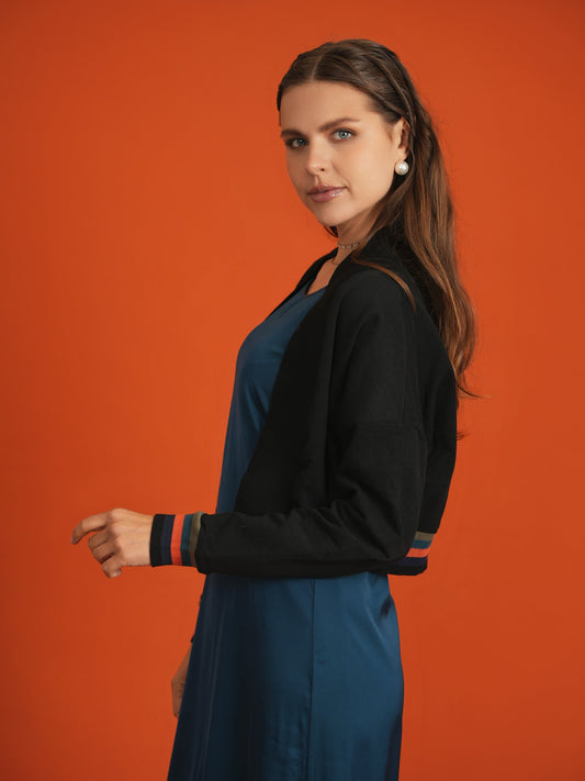 Striped Trim Crop Cardigan