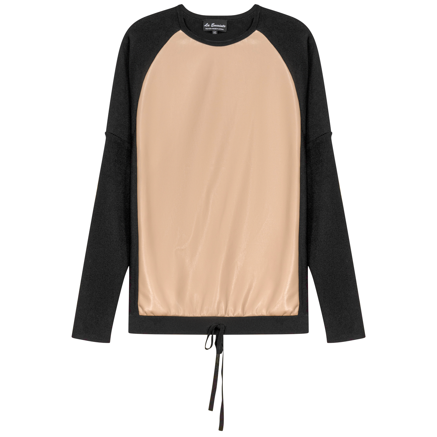 Maternity Knit Leather Combo Top Black Oatmeal