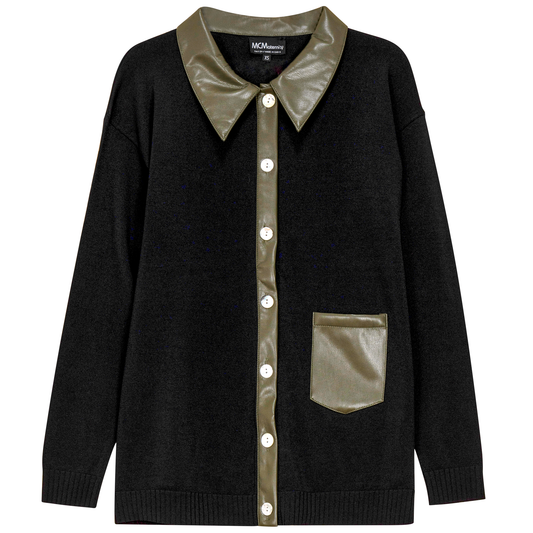 Maternity Knit Leather Combo Cardigan Black Dark Olive
