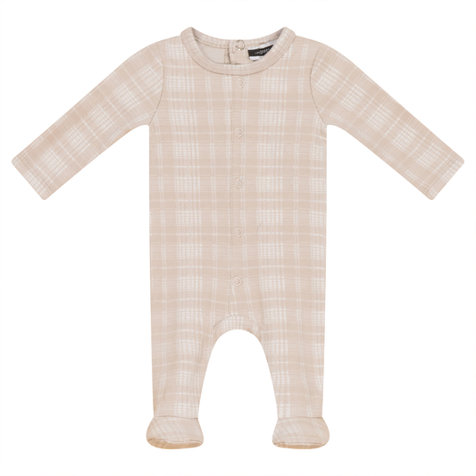 Brushed Rib Plaid Onesie Taupe