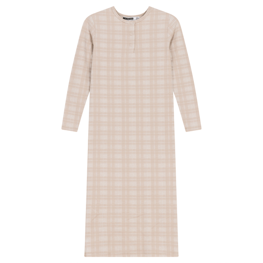 Brushed Rib Plaid Night Gown Taupe