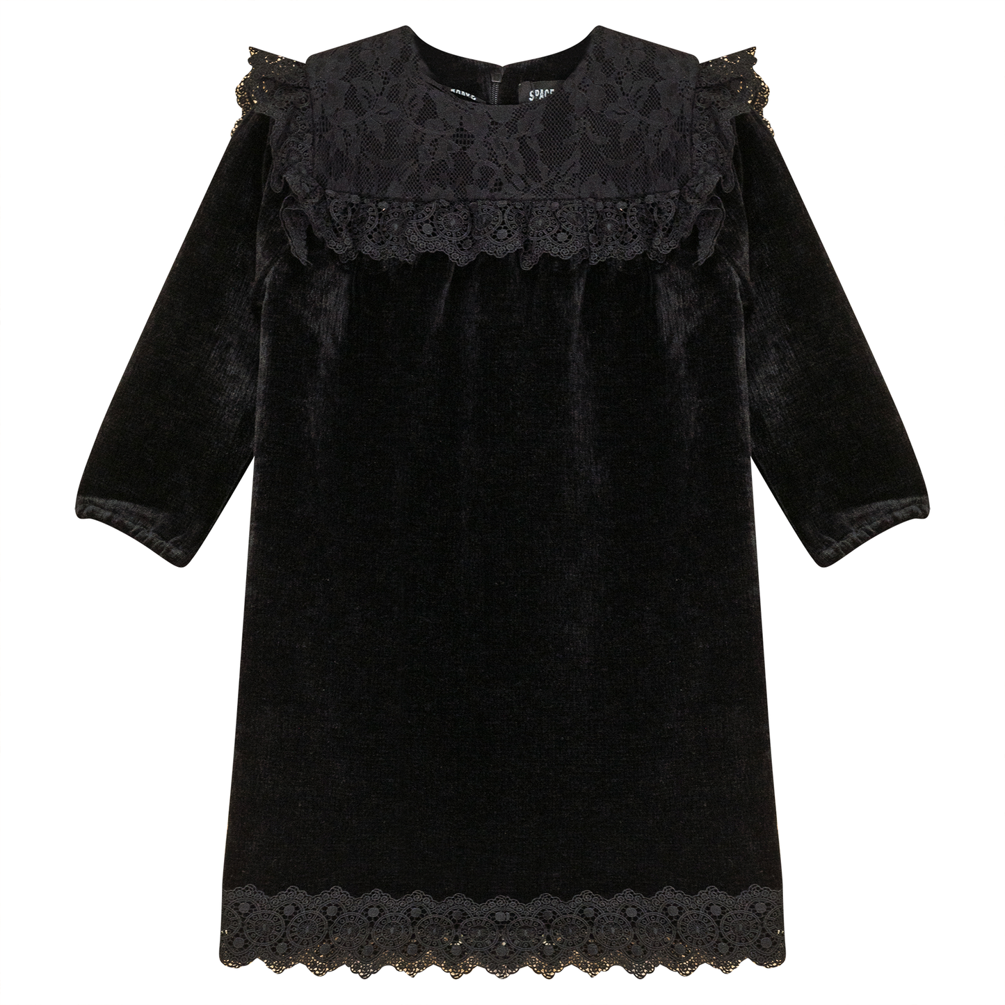 Lace Trim Velvet Dress Black