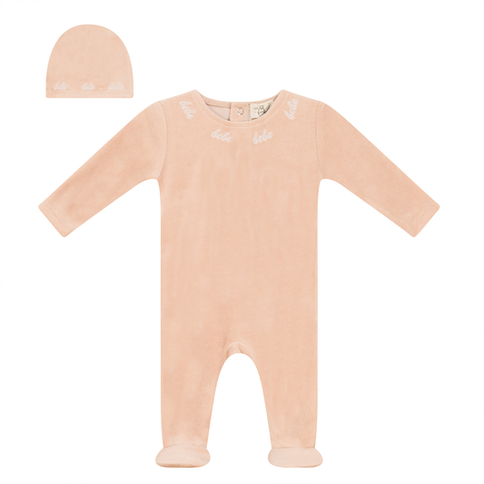 Bebe Embroidered Velour Onesie with Hat Light Maple