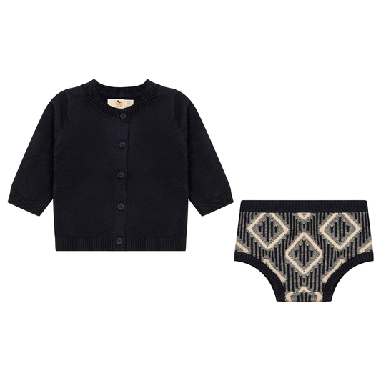 Diamond Knit 2Pc Set Dark Navy Dark Almond
