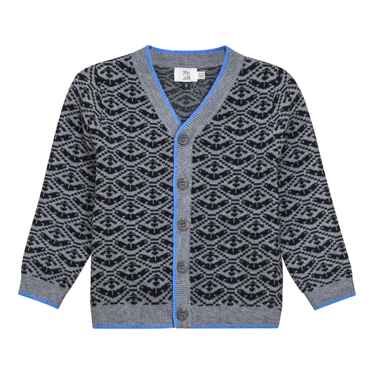 Jacquard Knit Cardigan Medium Grey Mix Black