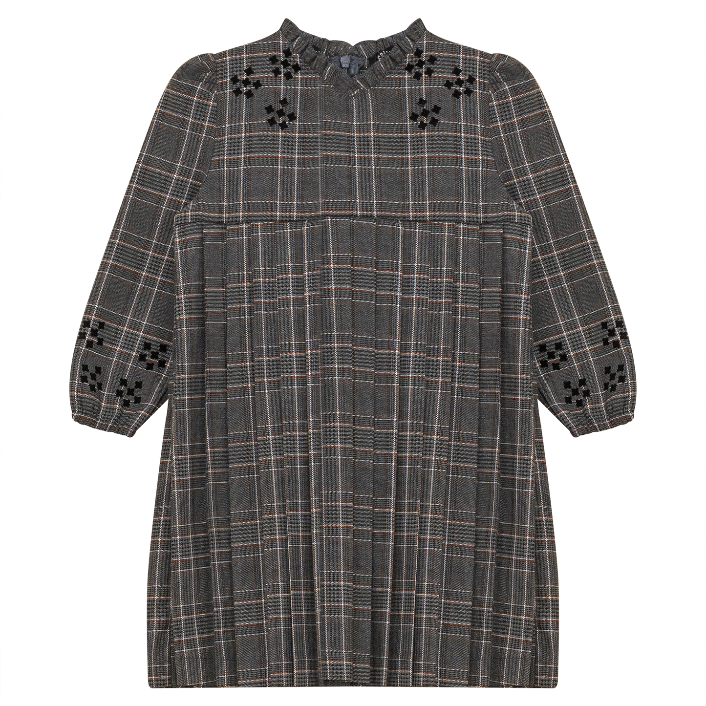 Woven Plaid Pleated Dress Grey
