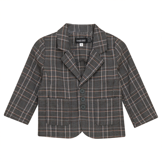 Woven Plaid Blazer Grey