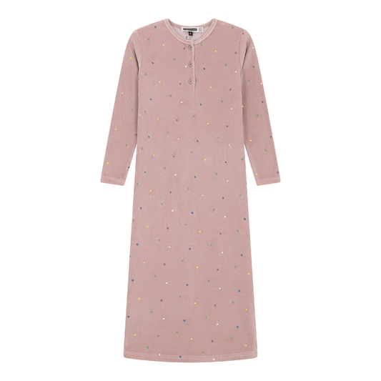 Dot Print Velour Dress Mauve