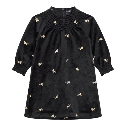 Embroidered Velour Dress Black