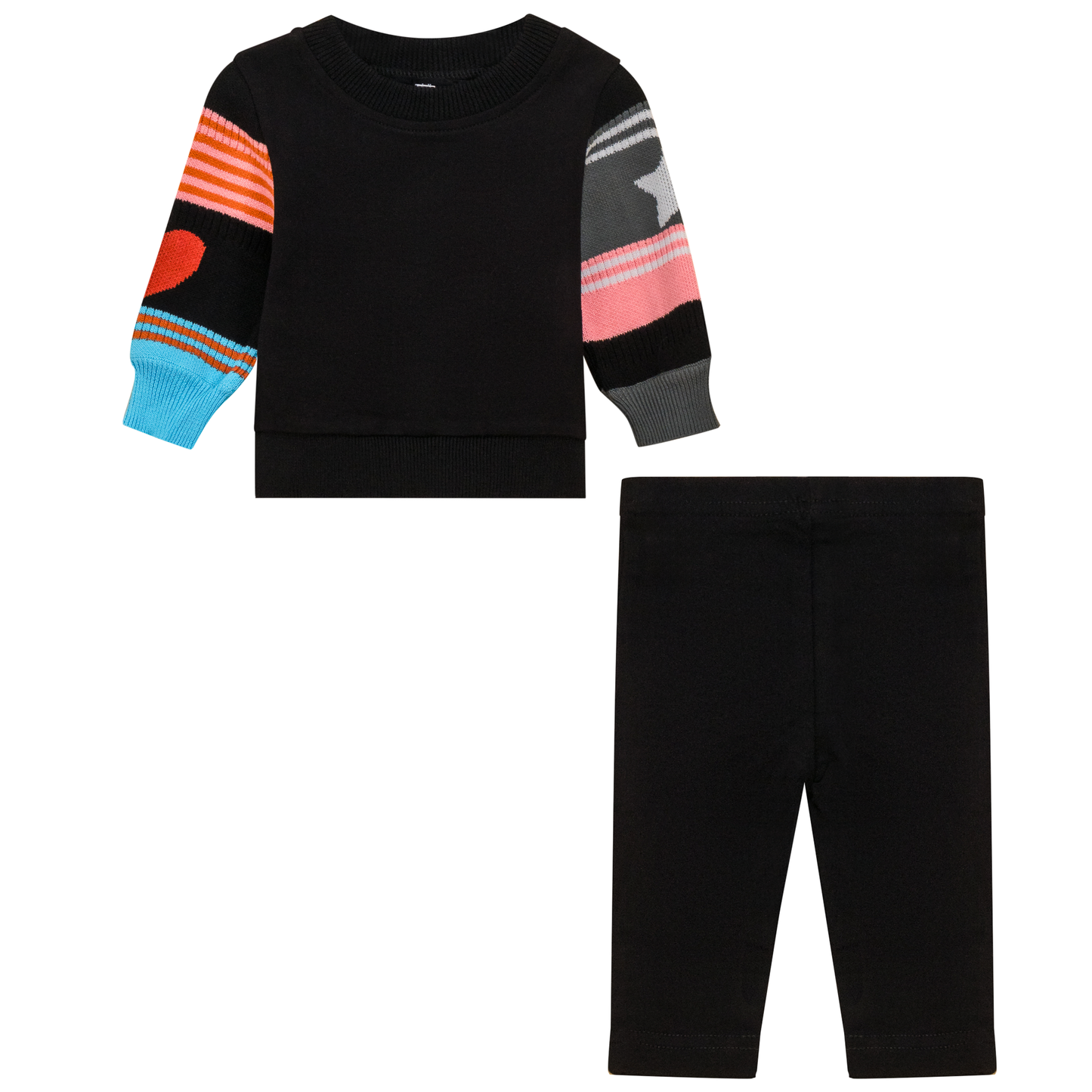 Striped Knit Fleece 2Pc Set Black Pink