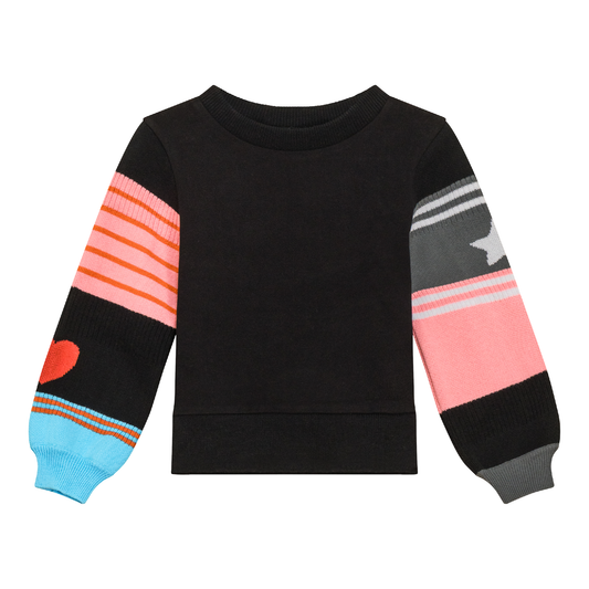 Striped Knit Fleece Top Black Pink