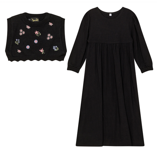 Emboridered Vest with Modal Robe Black