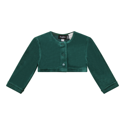 Velour Crop Cardigan Pine Green