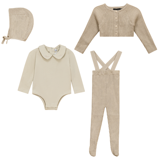 Ruffle Collar Knitted 4Pc Set Dark Almond