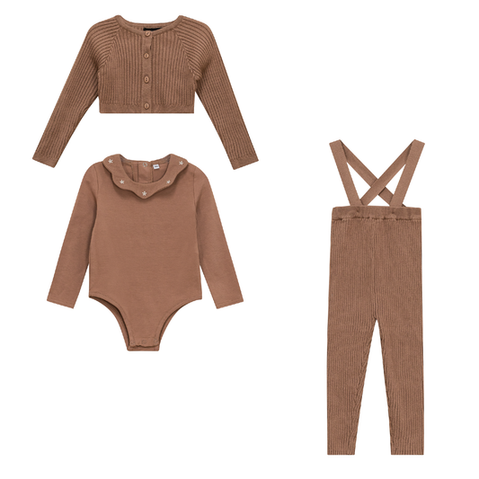 Ruffle Collar Knitted 3Pc Set Pink