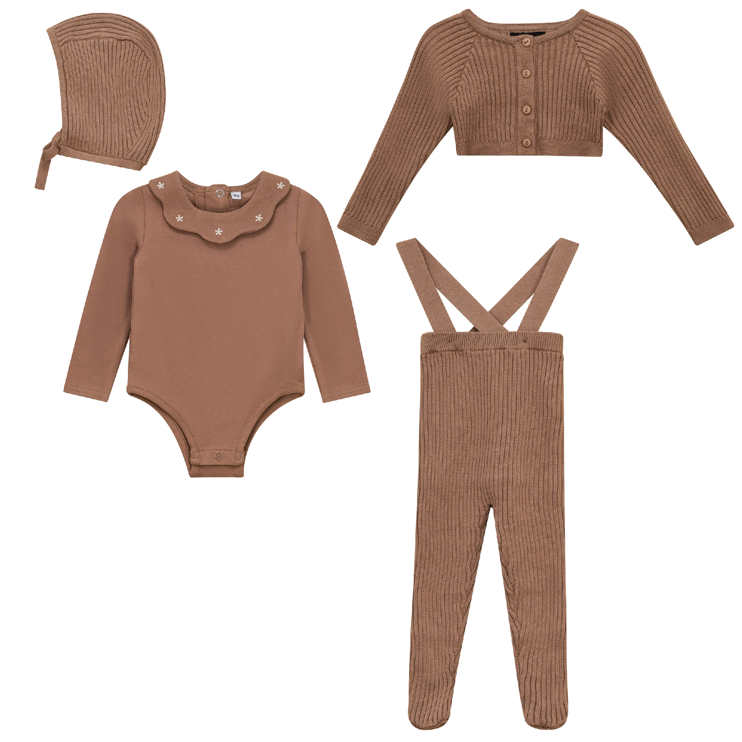 Ruffle Collar Knitted 4 Pc Set Pink