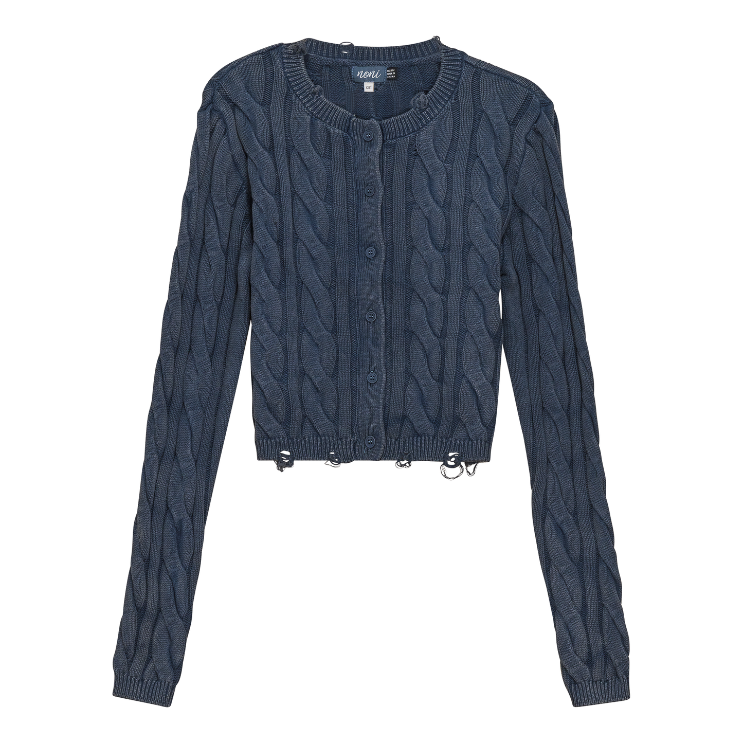 Distressed Knit Cardigan Dark Denim Wash