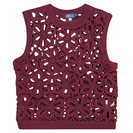 Floral Cropped Crotchet Vest Wine