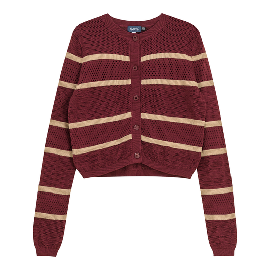 Pointelle 2 Tone Cardigan Beige Burgandy