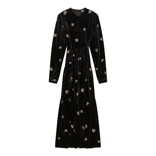 Embroidered Velour Dress Black