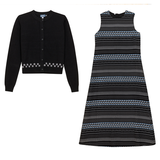 Striped Floral Print 2Pc Set Black