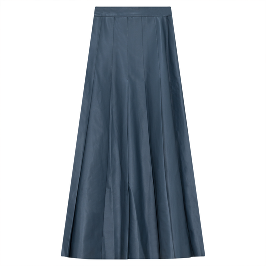 Leather Pleated Midi Skirt Blue