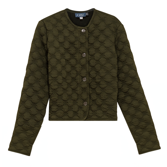 Cropped Quilted Cardigan Olive