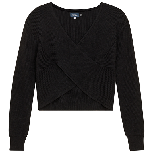 Chunky Knit Wrap Cropped Sweater Black