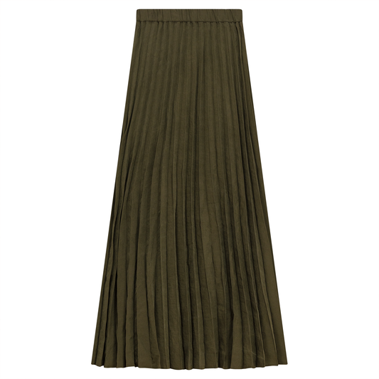 Sunburst Pleated Midi Skirt Olive