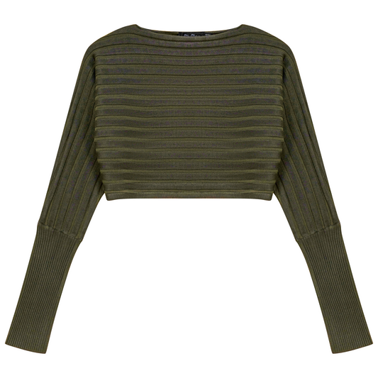Croppped Knit Sweater Dark Olive