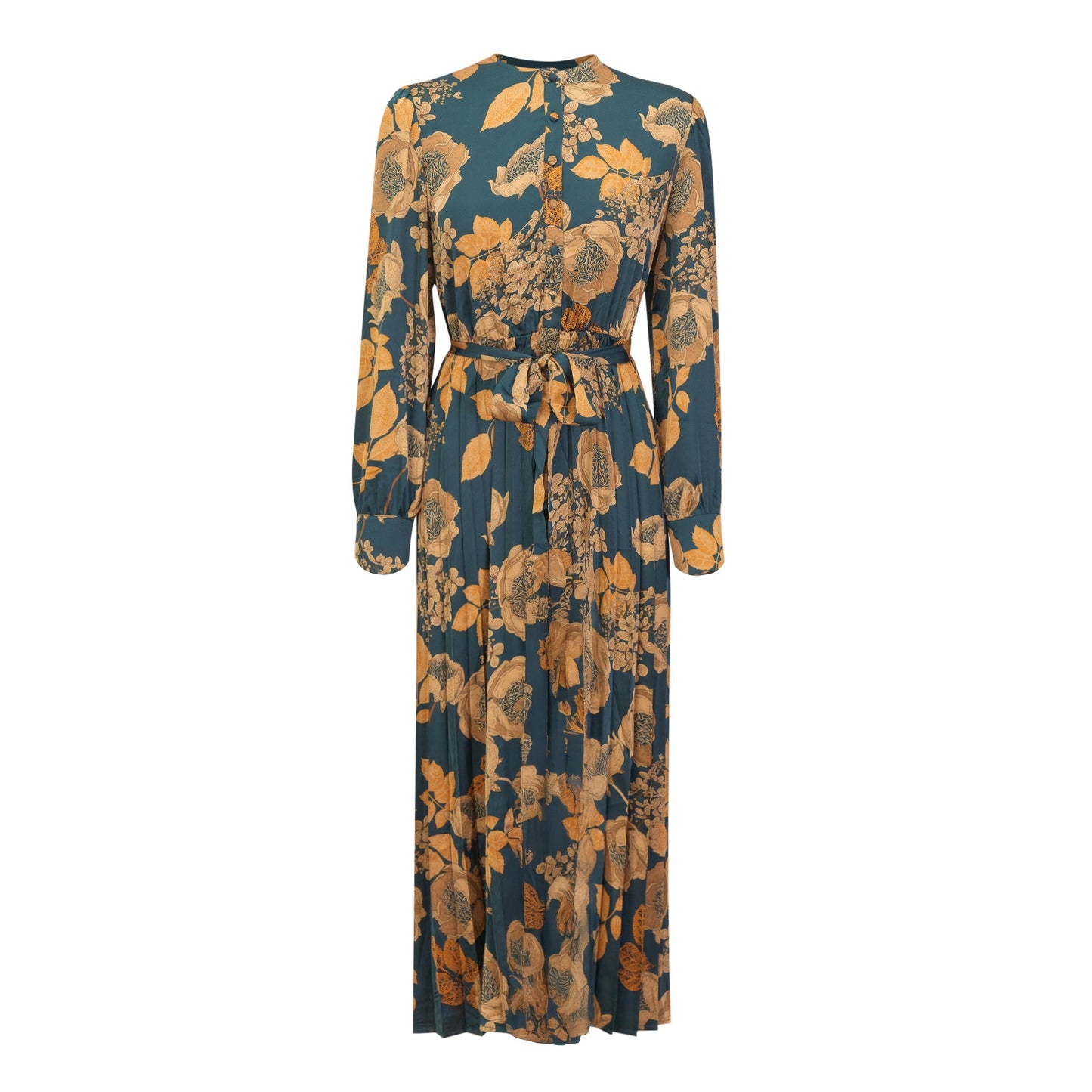 Printed Satin Accordian Pleated Dress Everglade Floral