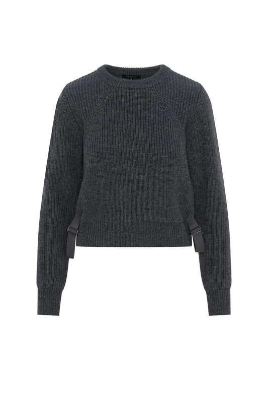 Cropped Belt Sweater Dark Grey Mix