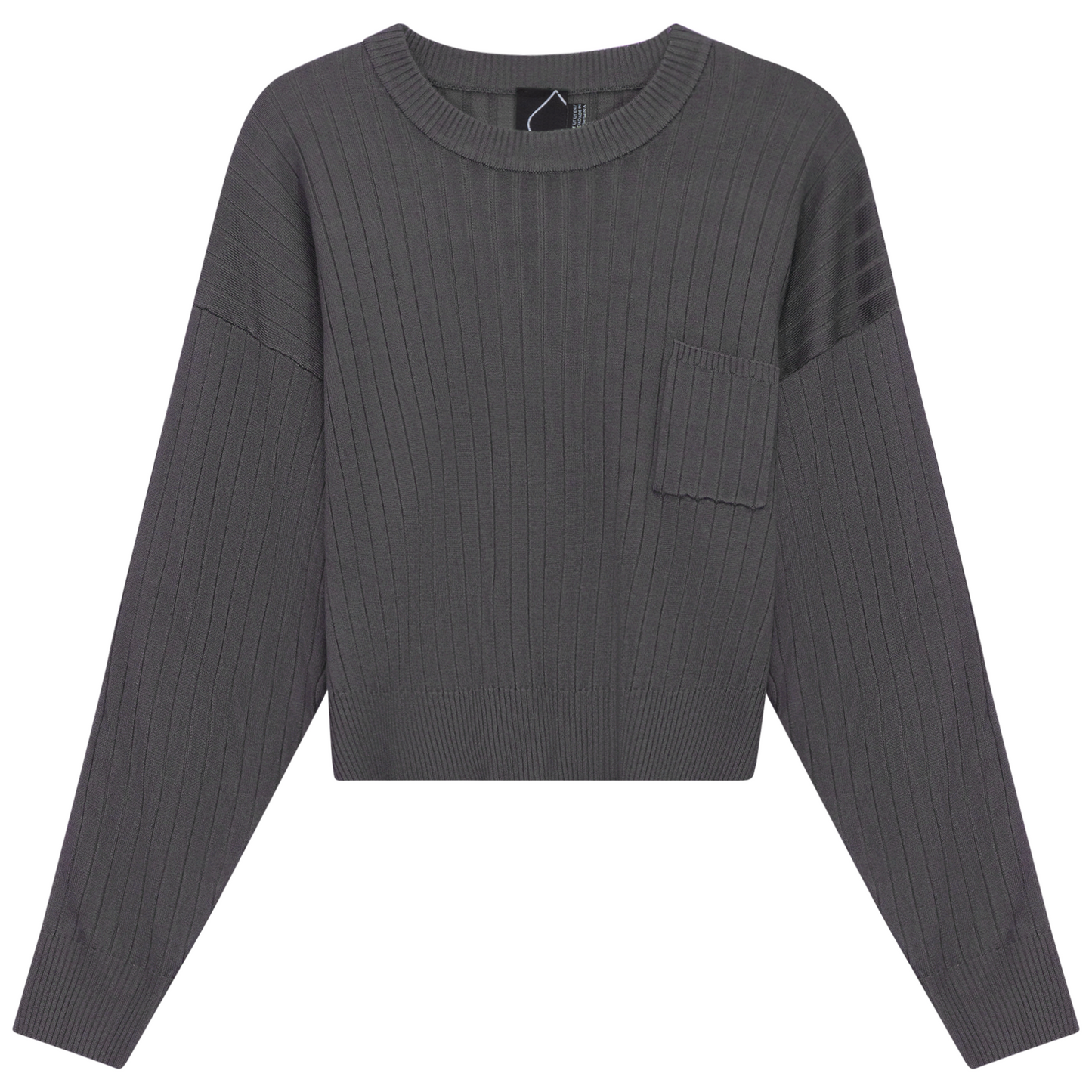Cropped Loose Pocket Sweater Dark Grey Mix