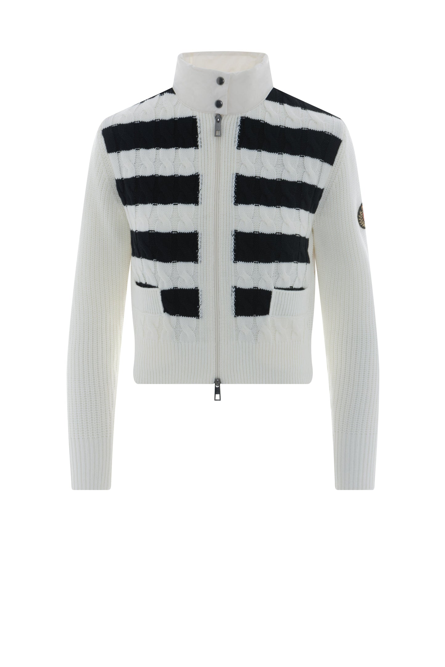 Striped Knit Quilt Cardigan Cream Black