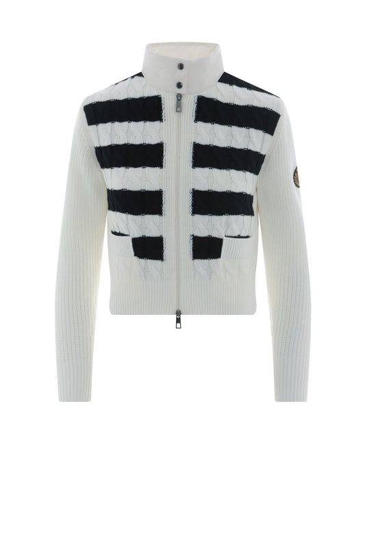 Striped Knit Quilt Cardigan Cream Black